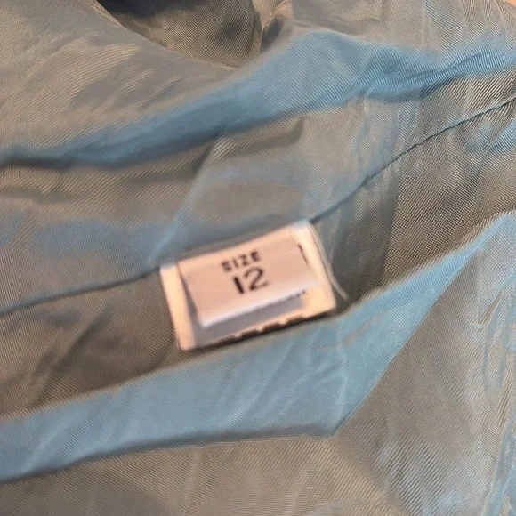 Helen Cherry Silk Dress Blue Brown Floral Side Slit Size 12 - Picture 10 of 13